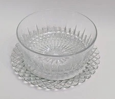 Arcoroc France Glass Bowl W/Anchor Hocking Waterford Plate- Diamond & ⭐