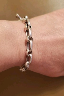 Vintage Mexiko Sterling 925 Kabelkette 12 mm Glied Togle Verschluss Armband 28 g 7 7/8''