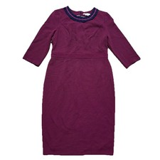 Boden Polperro Ottoman Dress Sz US 14L UK 18L Burgundy 3/4 Sleeve Sheath Classic