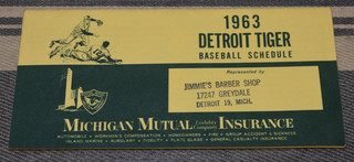 1963 DETROIT TIGERS Schedule BASEBALL MICHIGAN MUTUAL INSURANCE Advertising