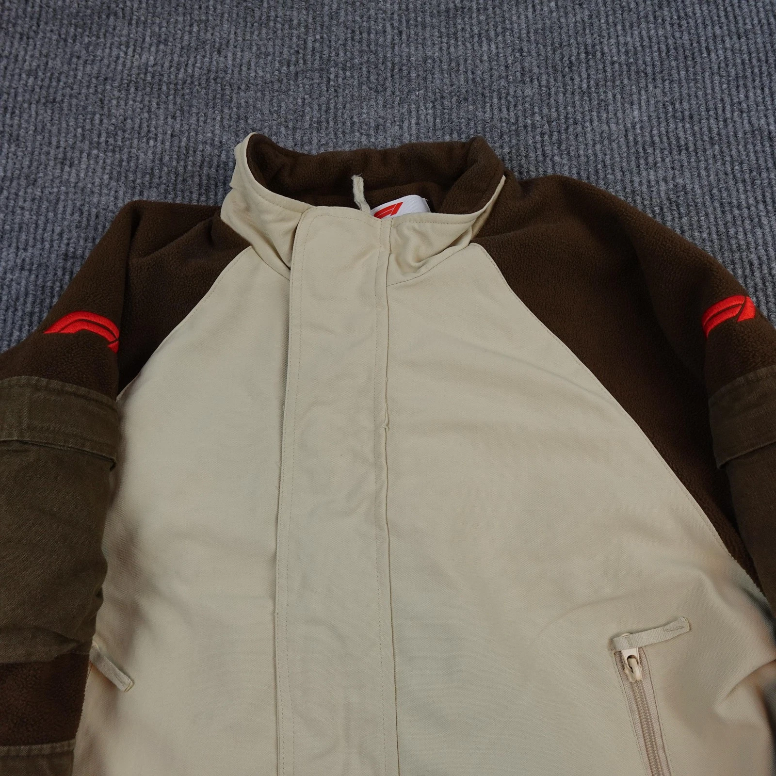 PacSun Formula 1 Jacket Mens Large Beige Brown Fleece Full Zip Racing Pockets - product detail image 2