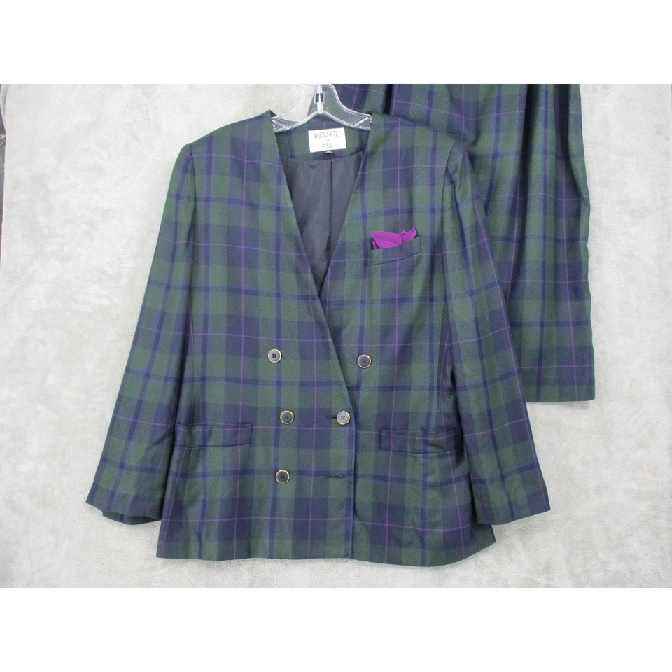 Kasper ASL Falda Traje Mujer 16 Cuadros Preppy Academia Doble Pecho Oficina Ciudad Foto 2 de 4