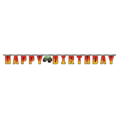 Monster Truck Rally Happy Birthday Paper Banner Bunting Kids Car Racing Party
