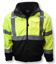 Radians Class 3 Three-in-One Reflective Lime & Black Deluxe Bomber Safety Jacket
