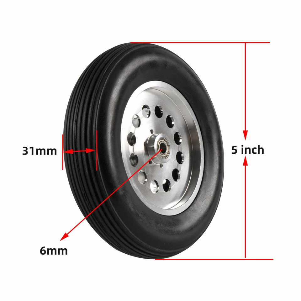 1 Pair 5inch Solid Rubber Wheels Tires with Aluminum Hub For RC Airplane H31mm - Image 2 of 4