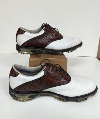 FootJoy DryJoys Tour Golf Shoes Mens 10 White Brown Faux Croc Saddle 53612 FootJoy DryJoys Tour Golf Shoes Faux Alligator White/Brown  main image 4