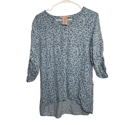 Philosophy Blouse Women's Small Blue Animal Print 3/4 Sleeve V-Neck Casual Top