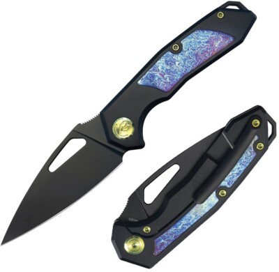 Kubey Coeus Folding Knife 3'' S35VN Steel Blade Black Titanium/Timascus Handle