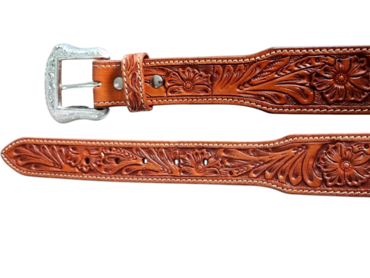 Western Cowboy Ranger Floral Tooled Saddle Tan Tapered 