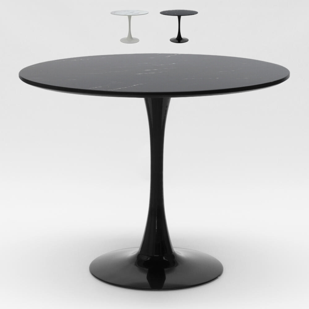 Mesa de comedor redonda Tulip 80 cm efecto mármol