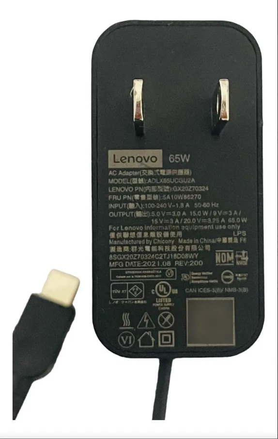 Cargador Original Lenovo 65W, Adaptador de CA, Adaptador de Pared USB-C-Pin EE. UU. 5A10W86270 Foto 4 de 4