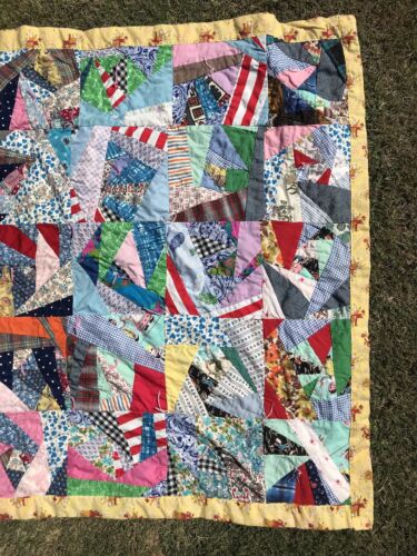 Crazy Quilt Baby Crib Blanket Kids Flannel Back Vintage Style Lap Throw - Picture 2 of 18