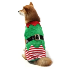 1pc Green Elf Pet Cosplay Costume Christmas Dog Clothes Puppy Striped Vest Coat
