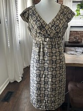 Tahari ASL Designer Women's 100% Silk Chain Print Knee Length Dress Size 4 $148