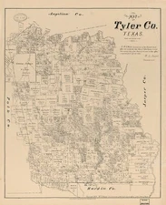 16" x 20" 1879 Map of Map of Tyler Co., Texas. - Shows land ownership