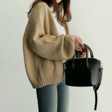 Lady Sweater Knitted Coat Jacket Cardigan Outwear Top Casual Loose Retro Retro