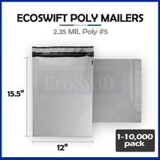 1-10000 12 x 16 "EcoSwift" Poly Mailers Envelopes Plastic Shipping Bags 2.35 MIL