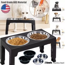 Elevated Dog Bowl Pet Feeder Stainless Steel Raised Food Water Stand w/ 2 Bowls