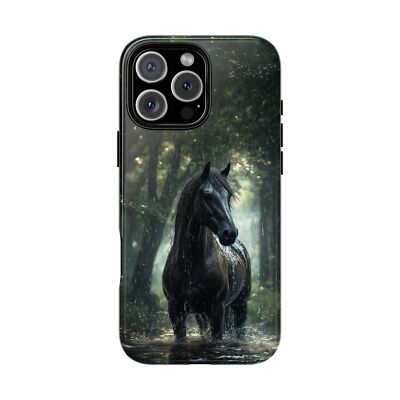 For iPhone/Galaxy/Pixel   Phone Ink Case   Black Horse Standing in Rain