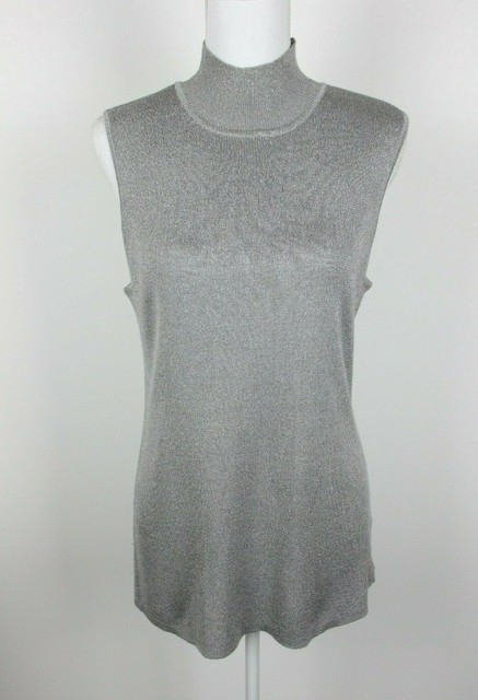 Chico's Womens Sweater Sz 3 Silver Metallic Sparkle Sleeveless Mock Turtleneck | eBay