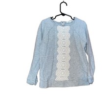 Lands' End Gray Long-Sleeve Top With Lace Detail For Girls Size M 5-6