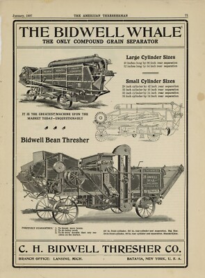 1907 C.H. Bidwell Thresher Co. Ad: The Bidwell Whale - Batavia, New York