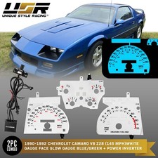 BLUE/GREEN Glow Gauge White Overlay For 90-92 Chevy Camaro 145MPH IROC Cluster