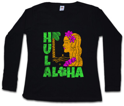 HULA GIRL DAMEN LANGARM T-SHIRT Aloha Island Tiki Bar Strand Sailor Beach Grill