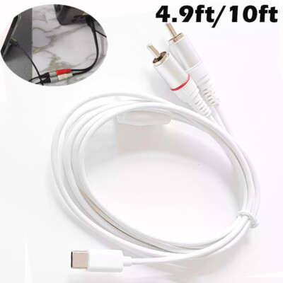 5ft / 10ft USB Type C to 2 RCA Jack Converter Cable for ipad pro, galaxy White
