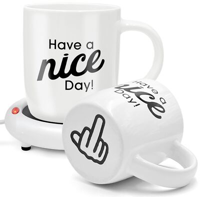 Funny Coffee Mug with Warmer Have a Nice Day Mug Middle Finger Heated Cup Gifts