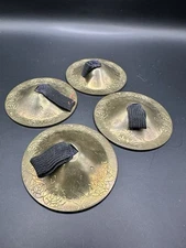 Floral Etched Brass Belly Dancing Musical Finger Cymbals Castanets VTG Set of 4