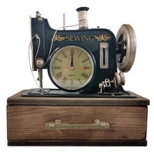 Berfutall-Vintage Sewing Machine with Wooden Case, Battery Operated Quartz Cl...