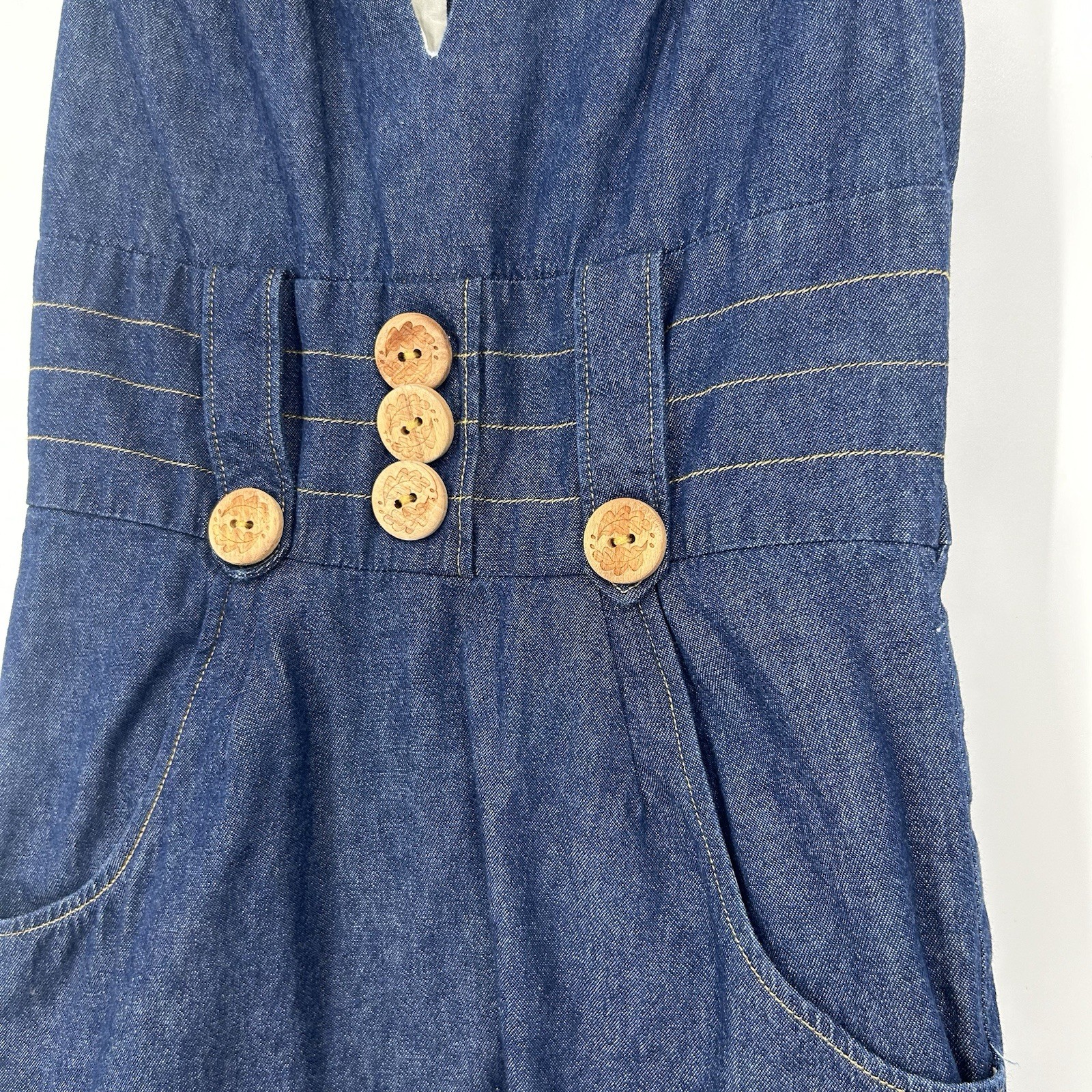 VaVa By Joy Han Denim Mini Dress Dark Wash Pockets Buttons Split Neck Size S