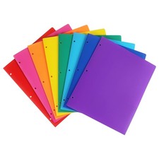 8-Pack Colored Plastic File Folders 2-Pocket 3-Hole Punched Heavy Duty