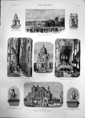 Antiker alter Druck Paris St Eustache Rennbahn Longchamps Val De Grace 1878
