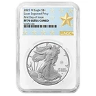 2025-W $1 1-oz Proof American Silver Eagle Laser Beam Privy NGC PF70UC FDI West