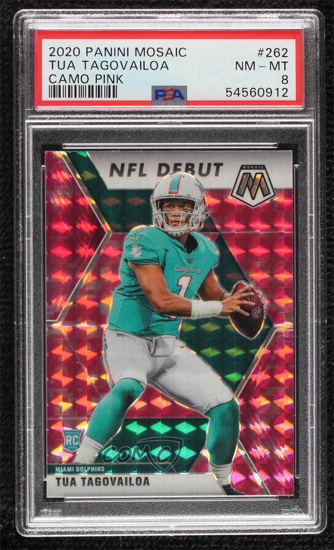 2020 Panini Mosaic NFL Debut Pink Camo Prizm Tua Tagovailoa PSA 8 Rookie RC 5f2