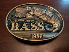 Vintage Limited Edition 1986 BASS Member Belt Buckle Fisherman Angler Brass Fish