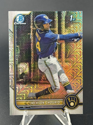#ad #ad 2022 1st Bowman Chrome Jackson Chourio Mojo Refractor Rookie #BCP 79 RC Brewers $7.50
