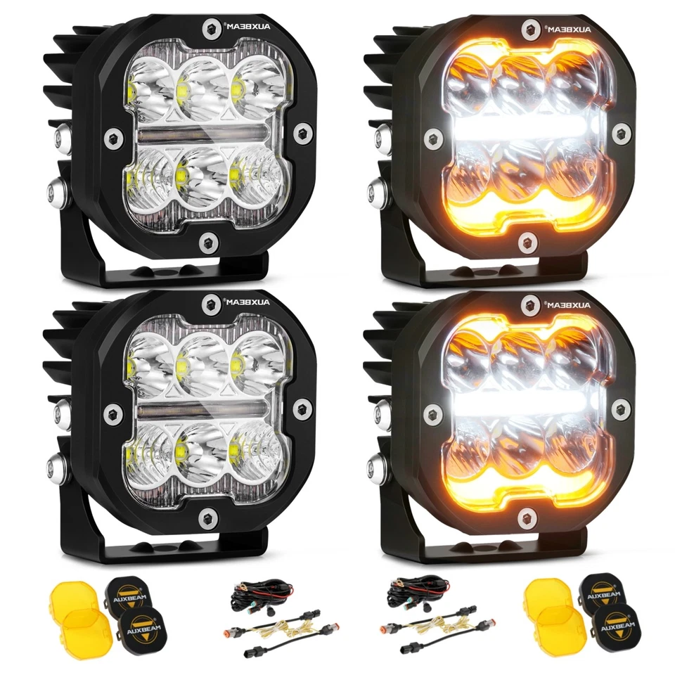 AUXBEAM 4x 3" cápsulas LED conducción DRL y luces giratorias + 4x cubiertas ámbar y 4x negras Foto 2 de 4