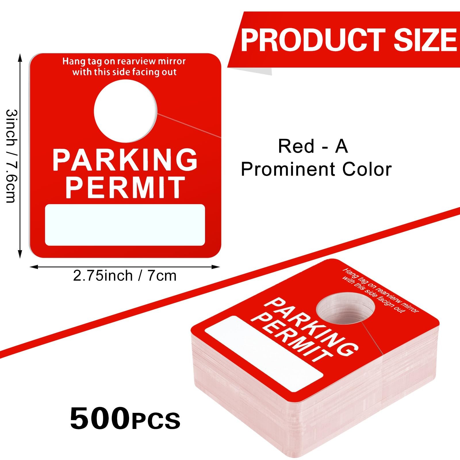 500 Pack Red Parking Permit Hang Tags, 3x2.76, Bulk, Rearview Mirror, Plastic