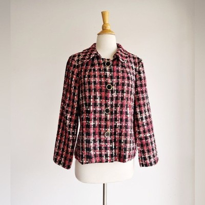 Scott Taylor Petite PL Red Black Tweed Blazer Jacket Gold Buttons Lined