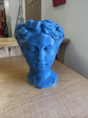 Blue And White Plaster Sculpture Bust Home Decor Planter  