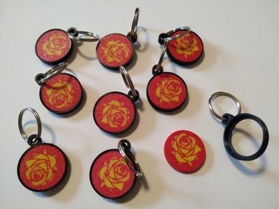 Einkaufswagenchips 10 Stück EKW Chip  mit Träger + Schlüsselring Motiv Rose