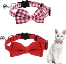 2 Pcs Red Cat Collar for Boy Girl Cats Breakaway Cat Collars with Bell Cute