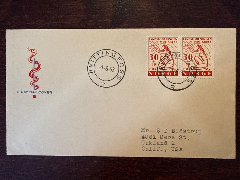 NORWAY FDC COVER 1953 YEAR ONCOLOGY CANCER HEALTH MEDICINE STAMPS