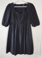 Forever 21 Black Midi Dress 2XL Empire Waist Sweetheart Neckline Blouson Sleeves