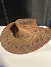 Rustic Brown Faux Suede Cowboy Hat Western Style Laced Detail Men's Adult One