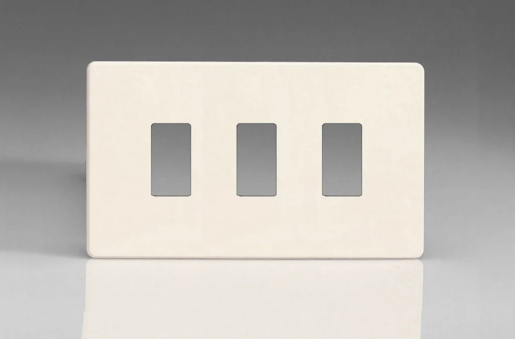 Modular Grid System Primed PowerGrid Plate Screwless 3-Gang Yoke Included