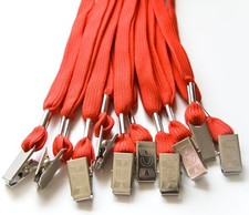100 PCS Red Flat Lanyards Neck Strap ID Badge Holder w/ Bulldog Clip
